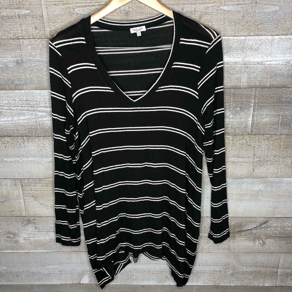 Splendid black white striped v neck tunic shirt